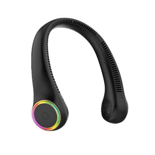 BNF-0688 RGB Nyaktartó Ventillátor Fekete - 4000mAh, 16h, Levél Nélküli