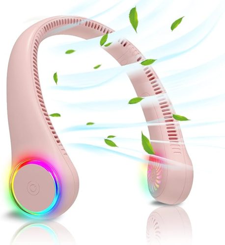 BNF-0688 RGB Nyaktartó Ventillátor Rózsaszín - 4000mAh, 16h, Levél Nélküli