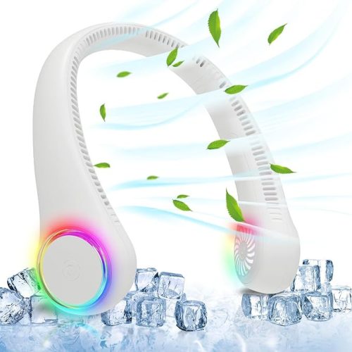 BNF-0688 RGB Nyaktartó Ventillátor Fehér - 4000mAh, 16h, Levél Nélküli